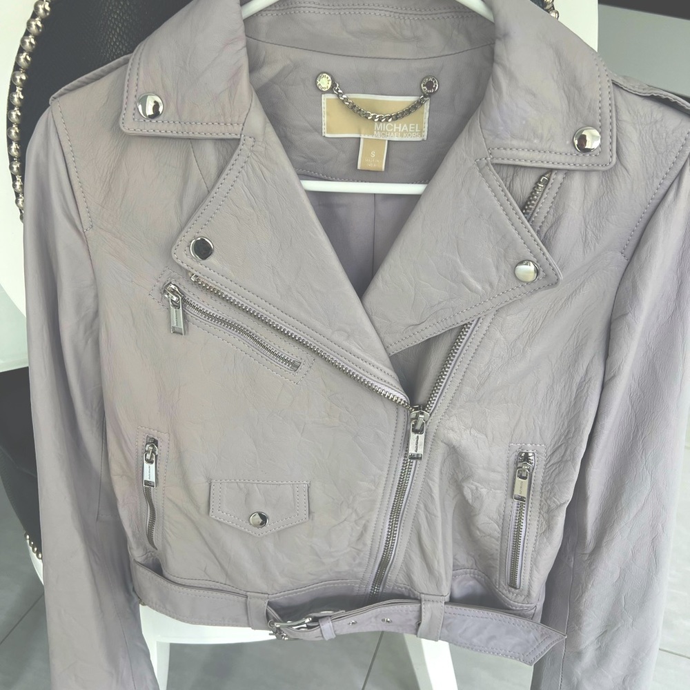 Michael Kors textured lamb leather moto jacket womens size S light lavender